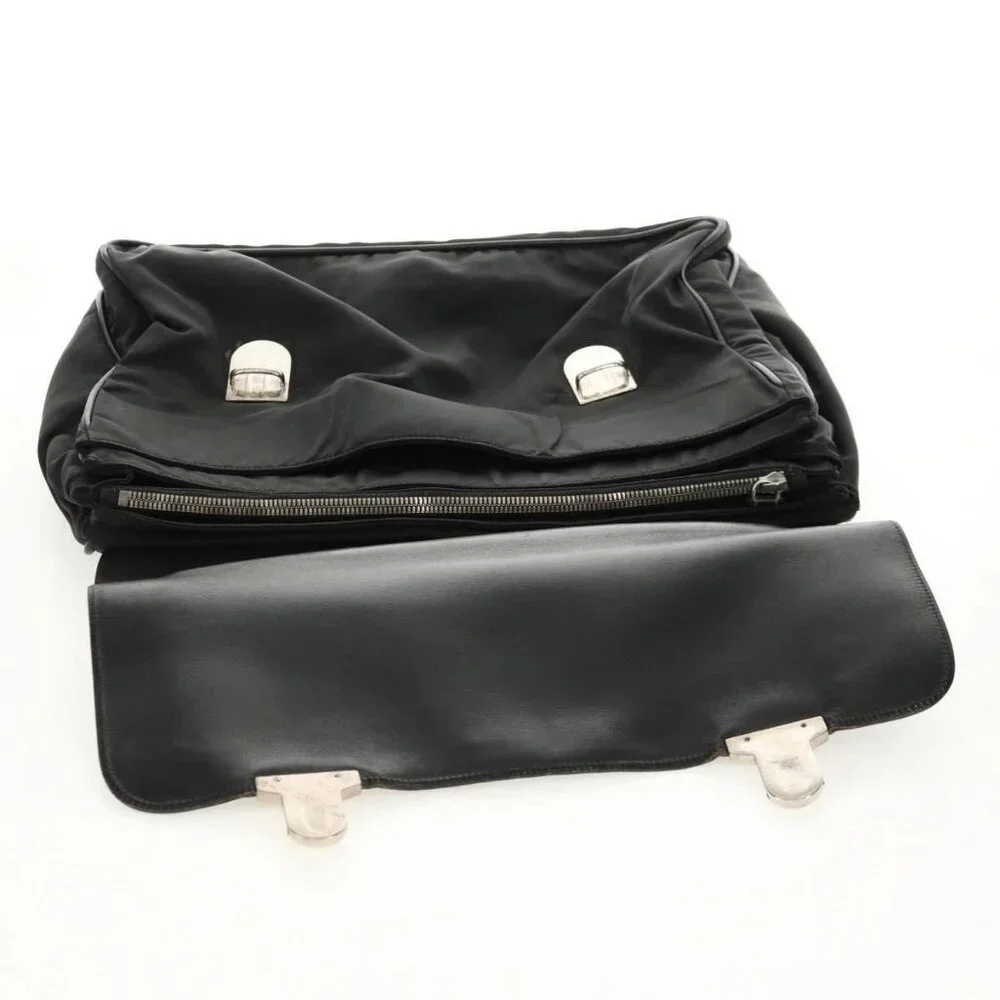 PRADA Business Bag Nylon Leather Black Silver Auth bs31717